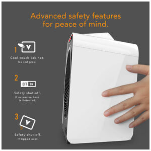 Aquecedor Elétrico Portátil com Controle de Temperatura, Temporizador e Recursos de Segurança, 110V, 1500W, VORNADO Velocity 5, Branco