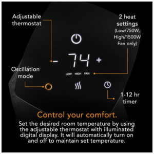 ectqh1m44gw70b_2.jpg - Aquecedor Elétrico de Torre Oscilante com Temporizador Embutido e Display Digital, 110V 1500W, Vornado OSCTH1, Preto