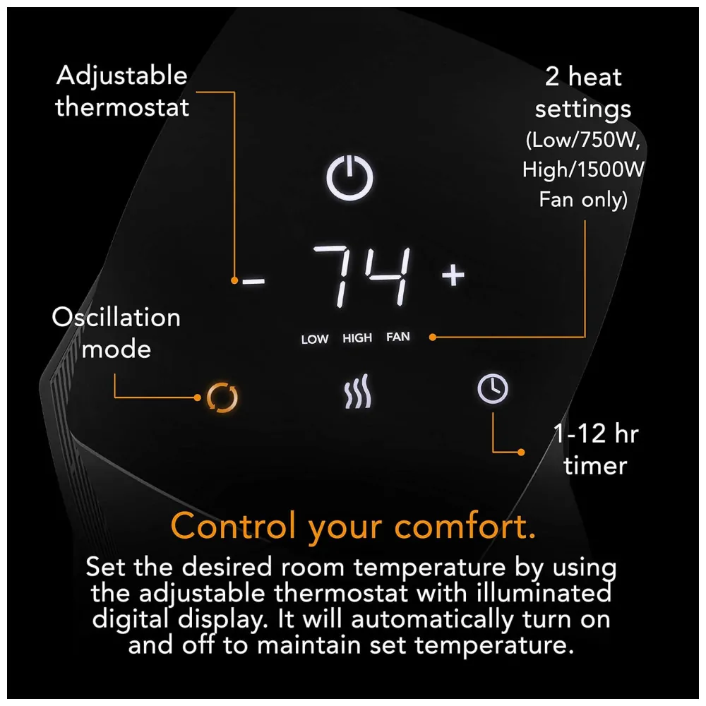 ectqh1m44gw70b_2.jpg - Aquecedor Elétrico de Torre Oscilante com Temporizador Embutido e Display Digital, 110V 1500W, Vornado OSCTH1, Preto