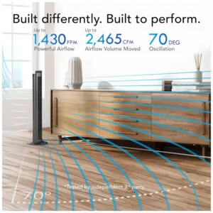 Ventilador de Torre com Controle Remoto, Temporizador, 5 Velocidades e Oscilação de 70 , 110V 61W, Vornado OZI42, Preto