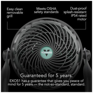 Ventilador de Piso com IP54 Avaliado À Prova de Poeira e Motor Resistente à Água, 110V 53W, Vornado EXO51, Verde