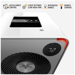 VMH500 Aquecedor de metal para sala inteira com climatização automática, 2 configurações de aquecimento, VORNADO EH1 0116 43, Branco