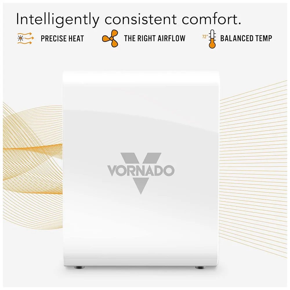 VMH500 Aquecedor de metal para sala inteira com climatização automática, 2 configurações de aquecimento, VORNADO EH1 0116 43, Branco
