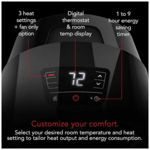 Aquecedor Elétrico de Ambiente com Temporizador e Termostato Ajustável, 110V 1500W, VORNADO Velocity 3R, Preto