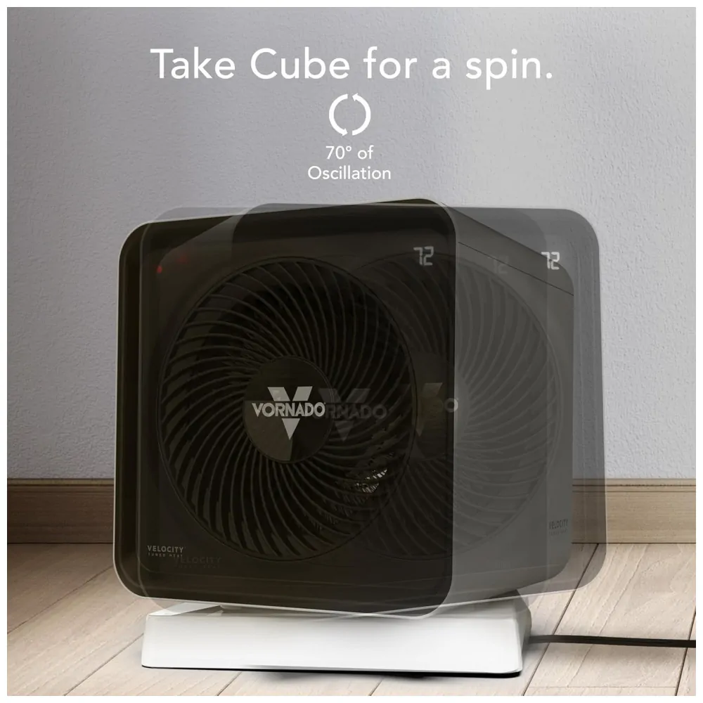 Aquecedor Vornado Velocity Cube 5 OSC Branco Vortex Heat Oscilacao 70 graus Auto Climate Timer 12h Controle Remoto Night Mode 120V