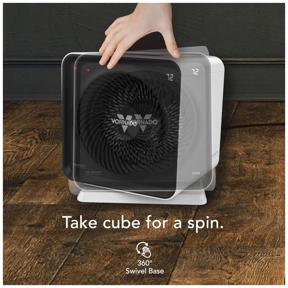 Aquecedor Vornado Velocity Cube 5S 2025 Branco Vortex Heat Circulation Auto Climate 3 Niveis Timer 12h Base Giratoria 120V