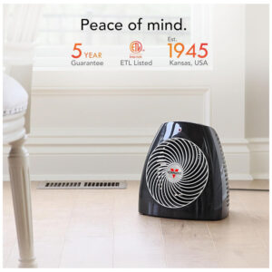 Aquecedor de Ambiente Vornado MVH Preto Circulação Vórtice 3 Níveis Termostato 7 Posições 120V