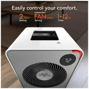 Aquecedor Metalico Vornado VMHi500 Branco Vortex Heat Circulation Auto Climate Timer 12h Controle Remoto Touch 120V