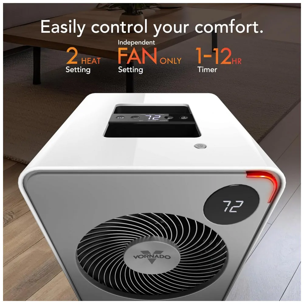 Aquecedor Metalico Vornado VMHi500 Branco Vortex Heat Circulation Auto Climate Timer 12h Controle Remoto Touch 120V