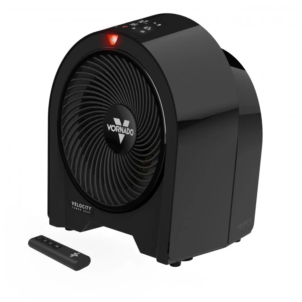 Aquecedor Vornado Velocity 5R Preto Velocity Tuned Heat Auto Climate 2 Níveis Timer 12h Controle Remoto IR Touch LED 120V
