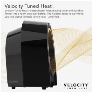 Aquecedor Vornado Velocity 5R Preto Velocity Tuned Heat Auto Climate 2 Níveis Timer 12h Controle Remoto IR Touch LED 120V