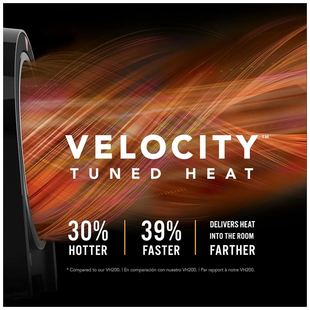 Aquecedor Vornado Velocity 5R Preto Velocity Tuned Heat Auto Climate 2 Níveis Timer 12h Controle Remoto IR Touch LED 120V